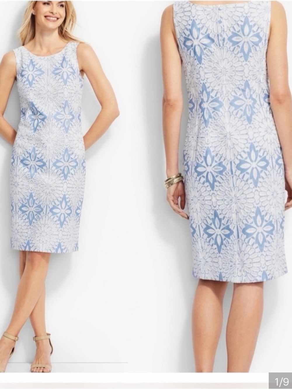 Talbots Light Blue and White Floral Medallion Sleeveless Midi Dress